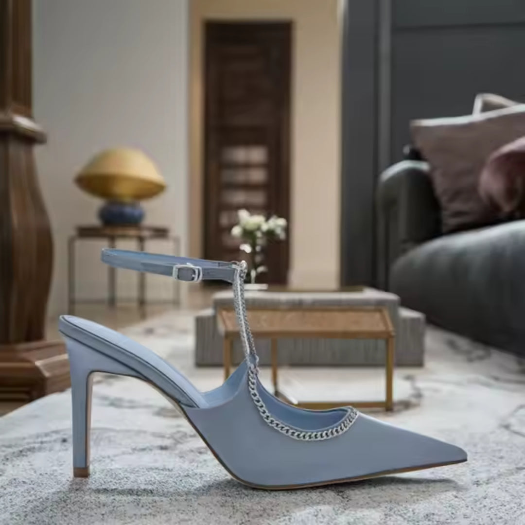 Escarpins Femme en Satin Bleu Luxe