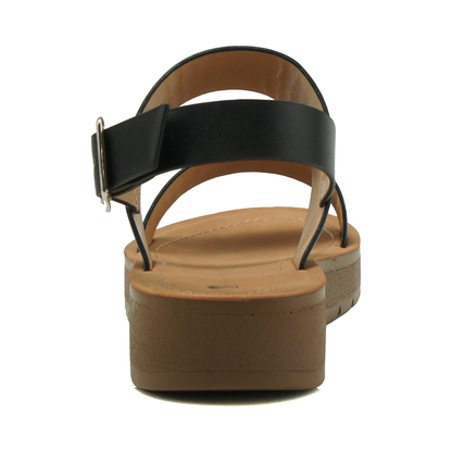 Sandales noires à brides larges, semelle plateforme légère et bride cheville réglable pour femme