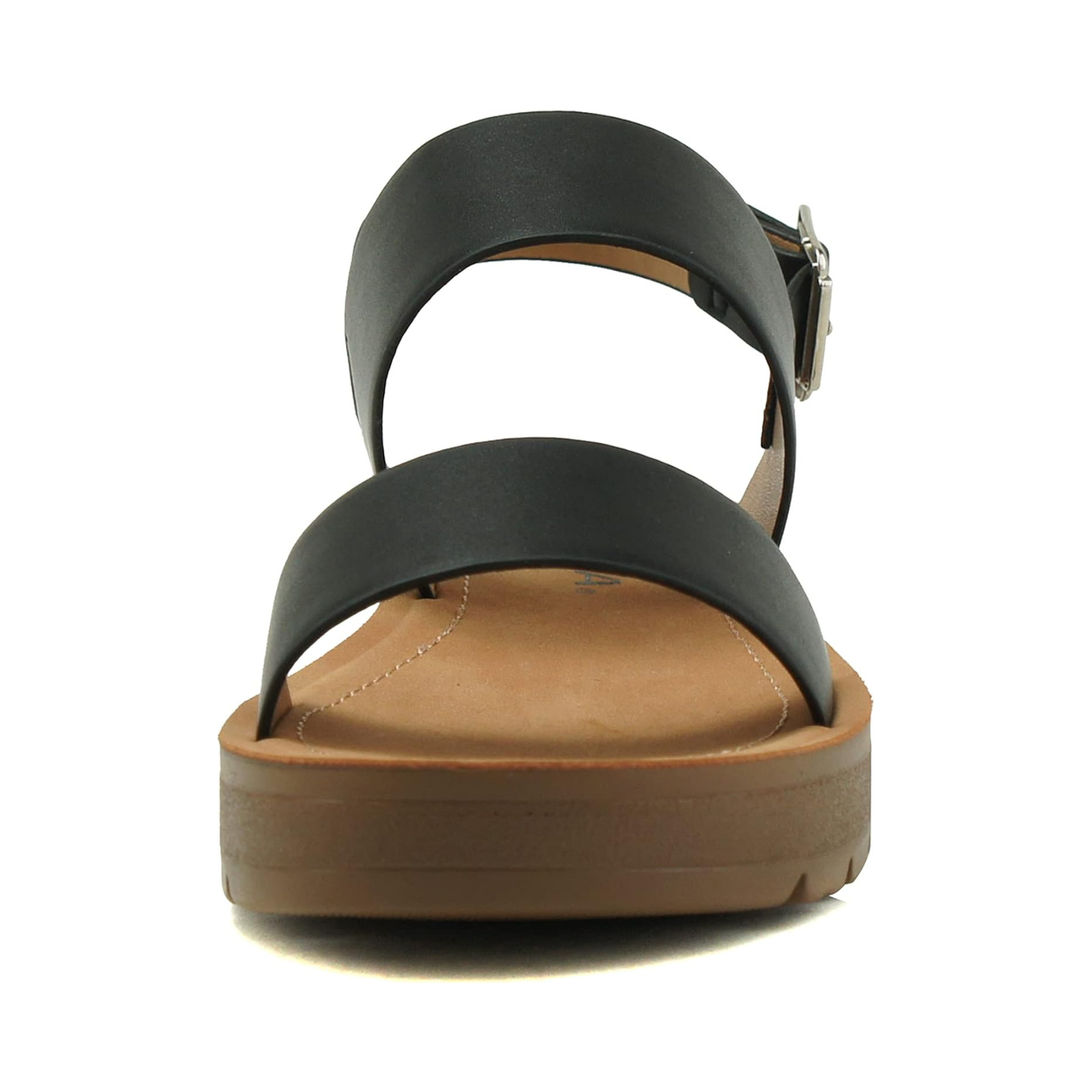 Sandales noires à brides larges, semelle plateforme légère et bride cheville réglable pour femme