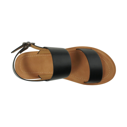 Sandales noires à brides larges, semelle plateforme légère et bride cheville réglable pour femme