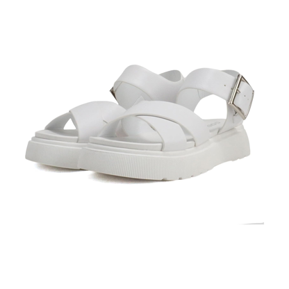 Sandales plateforme blanches à brides croisées et boucle réglable pour femme