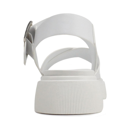 Sandales plateforme blanches à brides croisées et boucle réglable pour femme