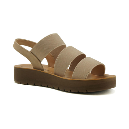 Sandales beiges à brides élastiques et semelle plateforme confortable pour femme