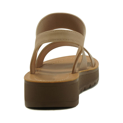 Sandales beiges à brides élastiques et semelle plateforme confortable pour femme